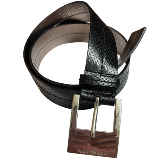 Michael Kors Black Snakeskin Embossed Leather Belt Silver Buckle Size Small - Picture 11 of 11